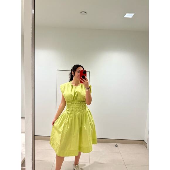 EDUN CHOI X RTR Neon Green 100% Cotton Scoop Neck Poplin Midi Dress Size 2 - Picture 14 of 15